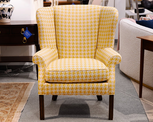 Yellow Houndstooth Wingback Chair