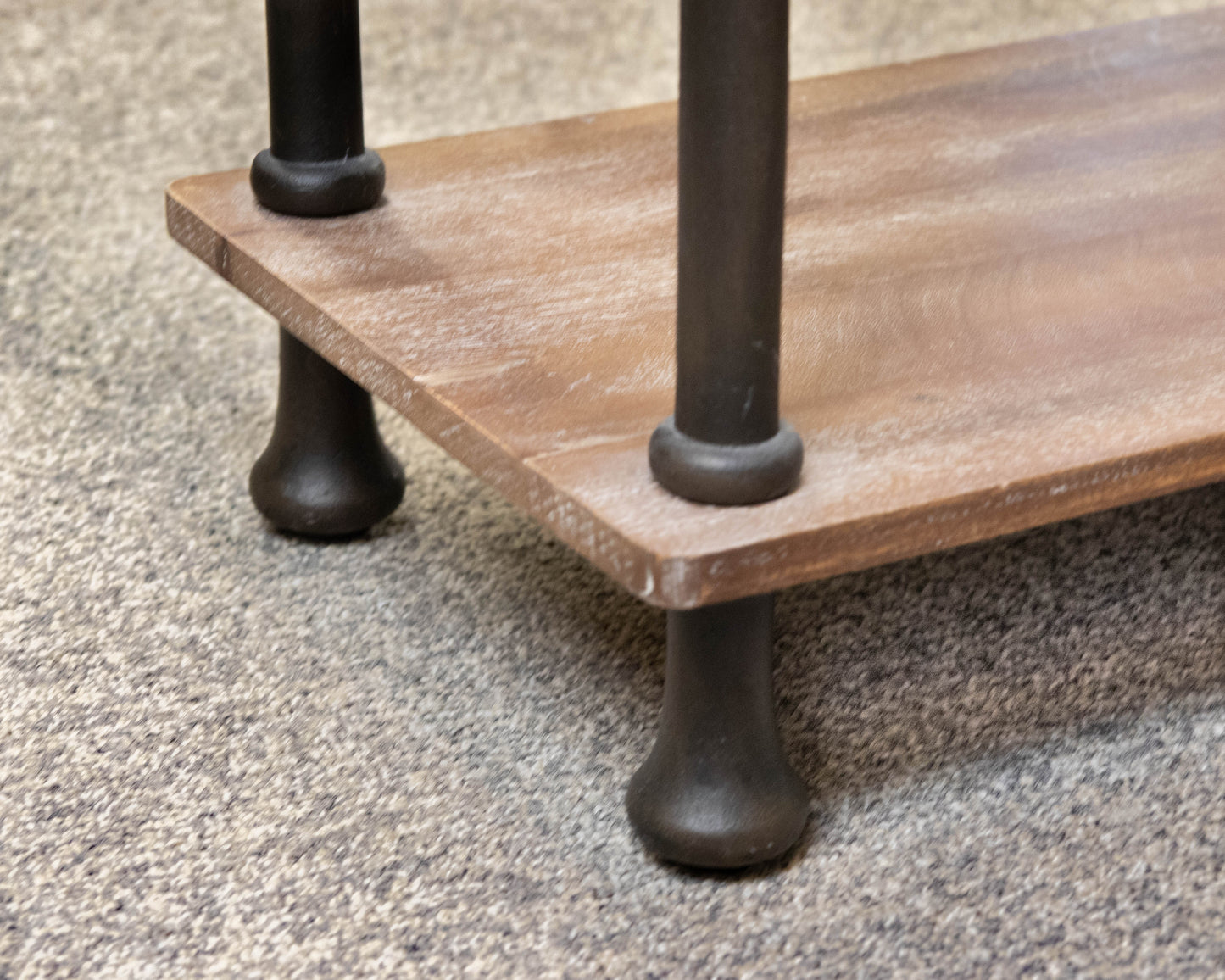 Console with Driftwood Finish Wood Shelves on Black Metal Frame
