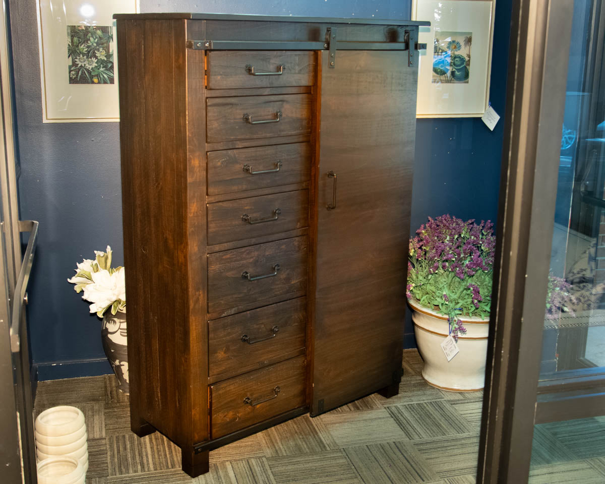 Rustic Solid Pine Chifferobe in Walnut Finish & 7 Drawers