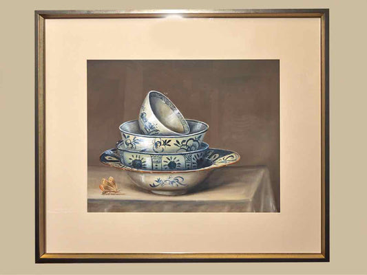 "Traditional Bowl I" Matted Print in Black &  Silver Frame