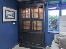 Sliding Door Display Cabinet in Black with Natural Finish Interior