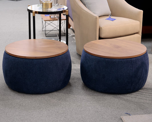 Pair of Navy Storage Ottomans