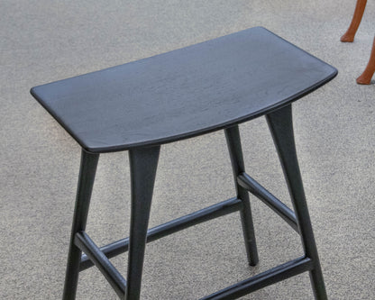 Pair of Ethnicraft "Osso" Black Finish Oak Saddle Seat Counter Stools