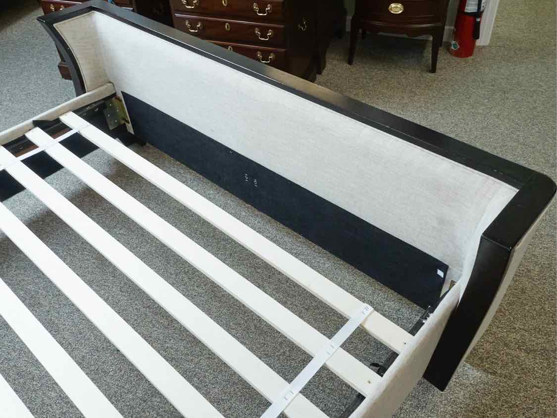 Queen  Linen Color Button Tufted Bed with Black Trim