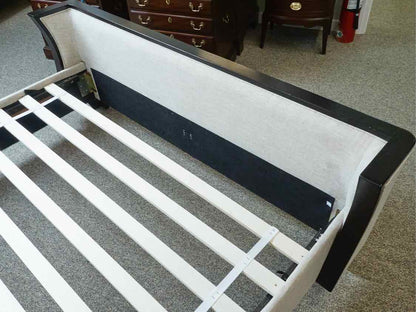 Queen  Linen Color Button Tufted Bed with Black Trim