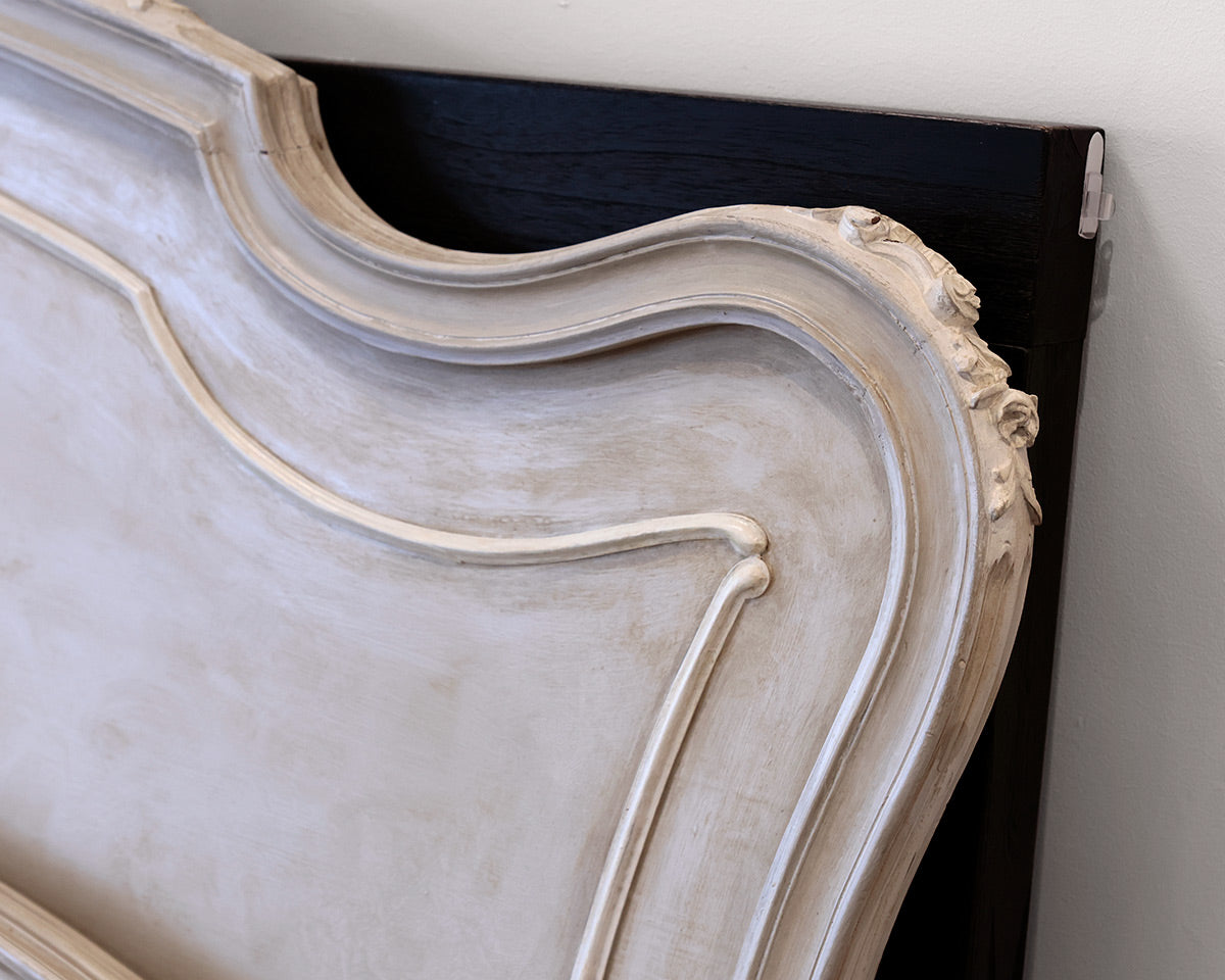 Vintage French Louis XV French Provincial Painted Walnut Queen Bed Frame
