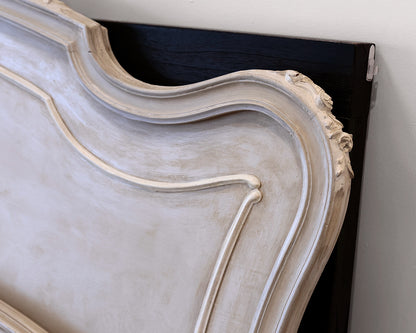 Vintage French Louis XV French Provincial Painted Walnut Queen Bed Frame