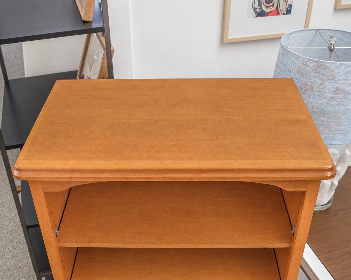 Birch Book Case In Warm Toned Wood & Arch Crown Top W/ Bottom Drawer