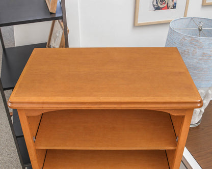Birch Book Case In Warm Toned Wood & Arch Crown Top W/ Bottom Drawer