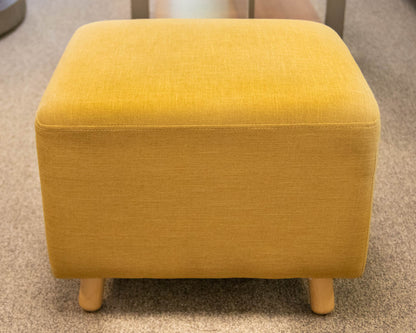 Pair of Square Linen Ottomans in Goldenrod on Maple Legs