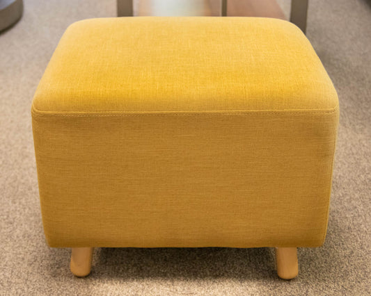 Pair of Square Linen Ottomans in Goldenrod on Maple Legs