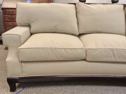 A. Rudin Soft Celadon Conversation Sofa w/ Loose Back Pillows & Ebony Legs