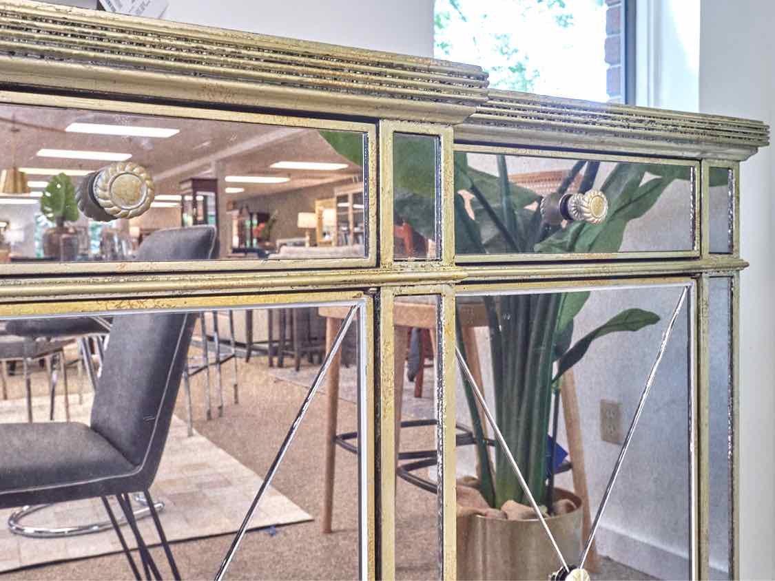 Smoked Glass Sideboard W/ Gold Detailing