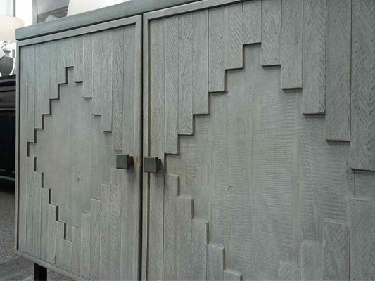 Gray Washed Finish 4 Door Sideboard with Steel Base