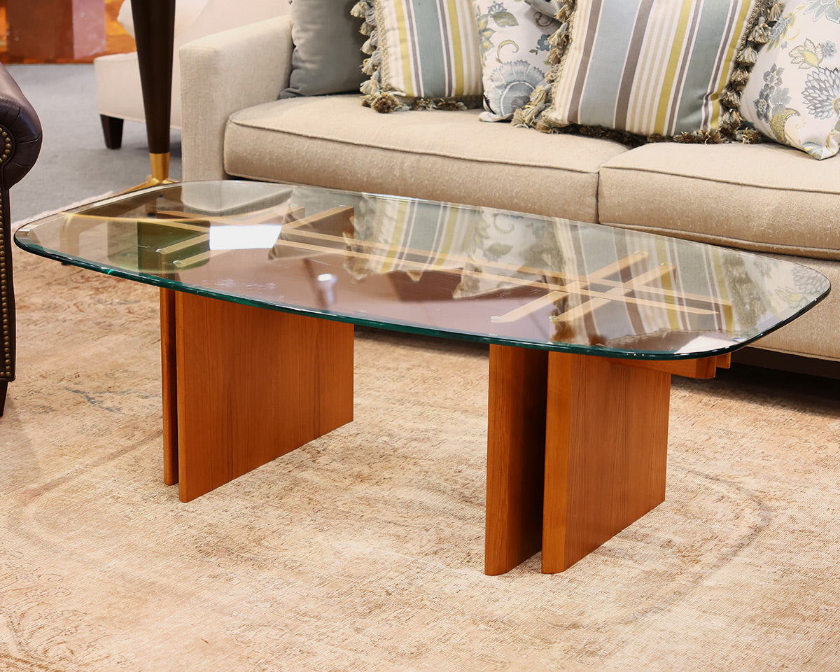 Mid-Century Modern Oval Glass Top Teak Cocktail Table Designed by Gustav Gaarde