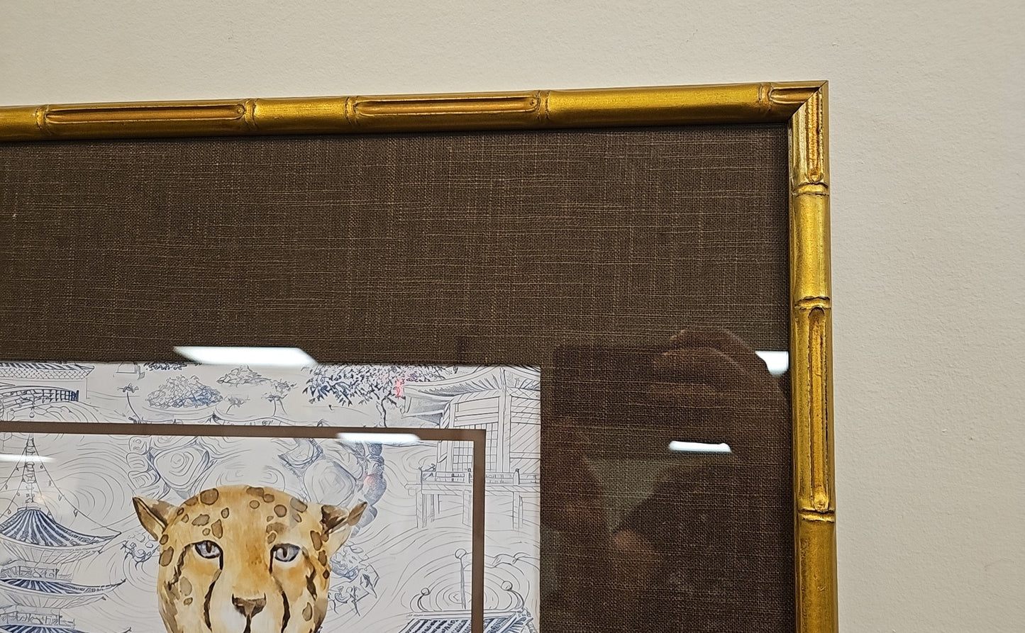 'Oriental Leopards' with Chinoise Background & Gold Frame