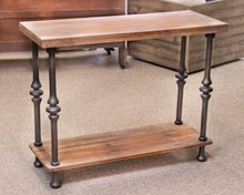 Console with Driftwood Finish Wood Shelves on Black Metal Frame