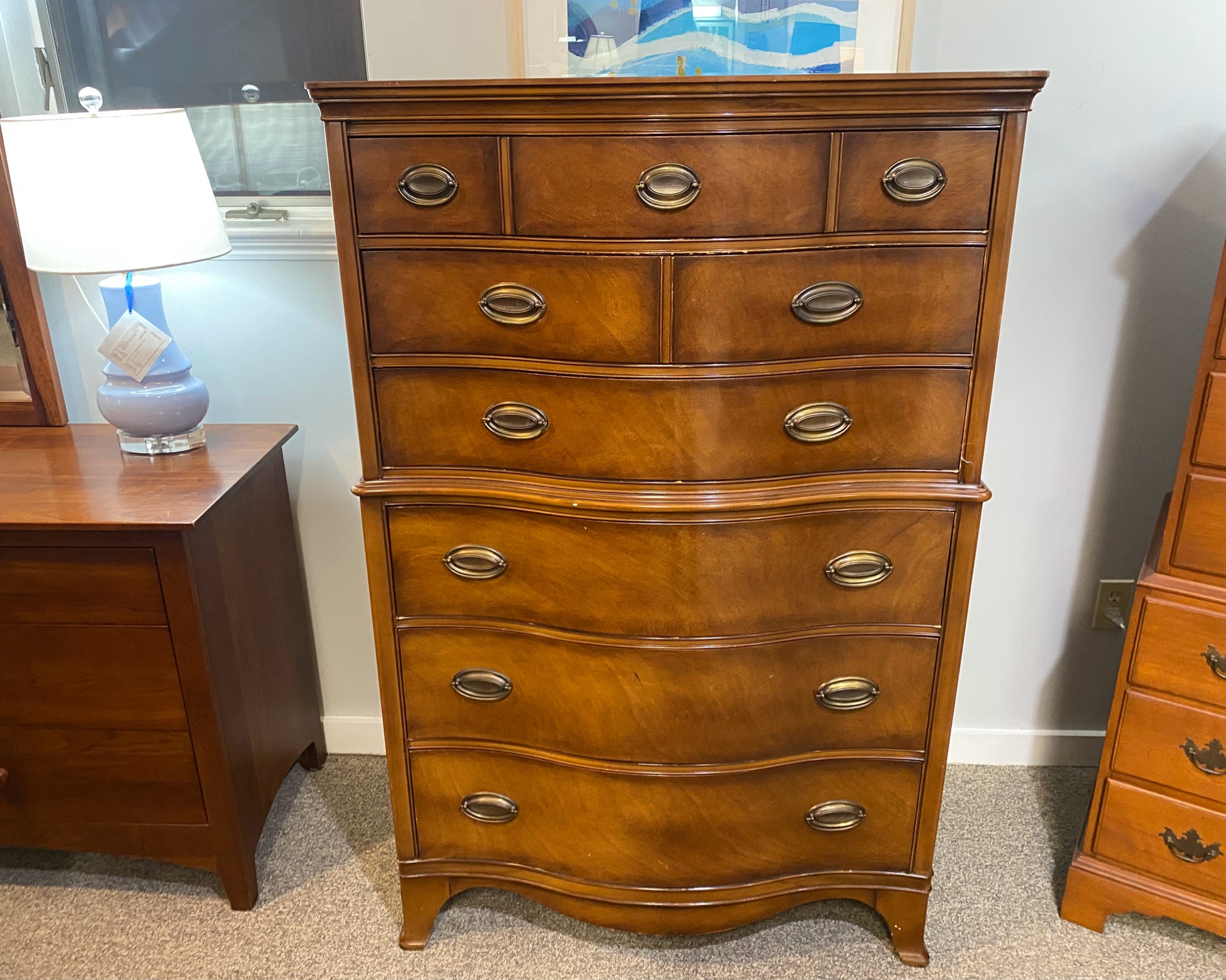 mahogany dresser Cashiers 64" 9 Drawer gorgeous wood finish and hand Victorian Antique Carved Mahogany Dresser