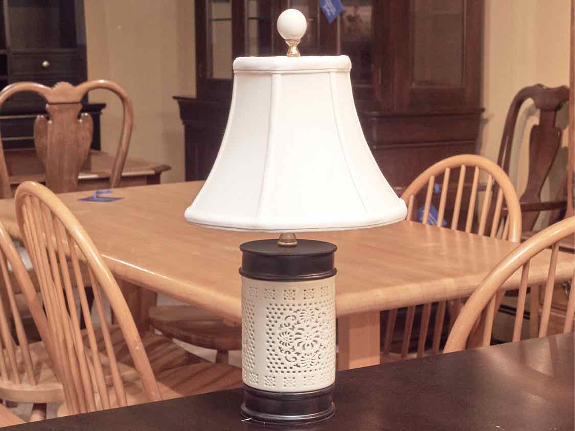 Bone China Pierced Night Light Table Lamp With Off White Bell Shade
