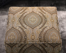 Pair of Ethan Allen Paisley Ottomans in Black, Grey & Gold