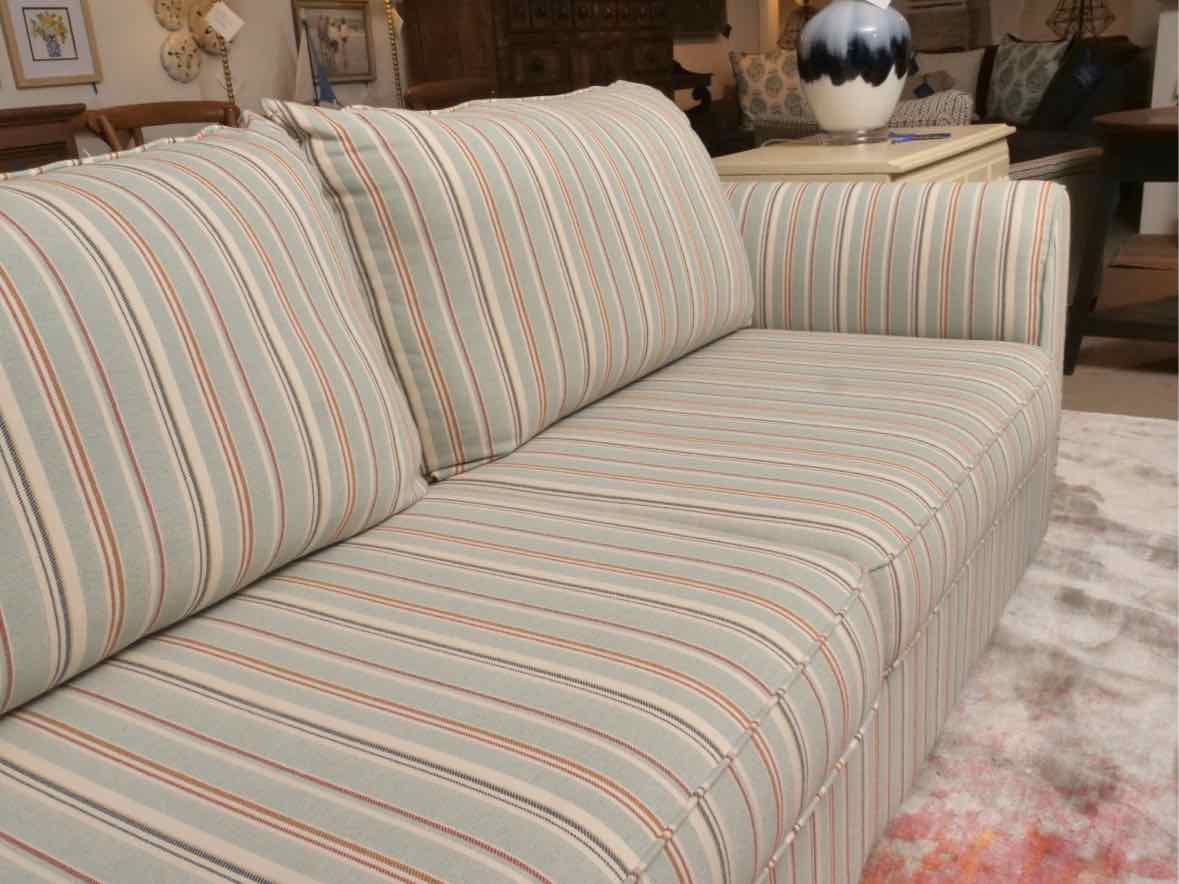 Stanley Upholstered 2 Attached Back Cushion  In 'Ford Aqua Strripes' Sofa