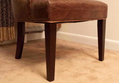 Pair of Tufted Distressed Tobacco Leather Dining Chairs with Naile Head Trim