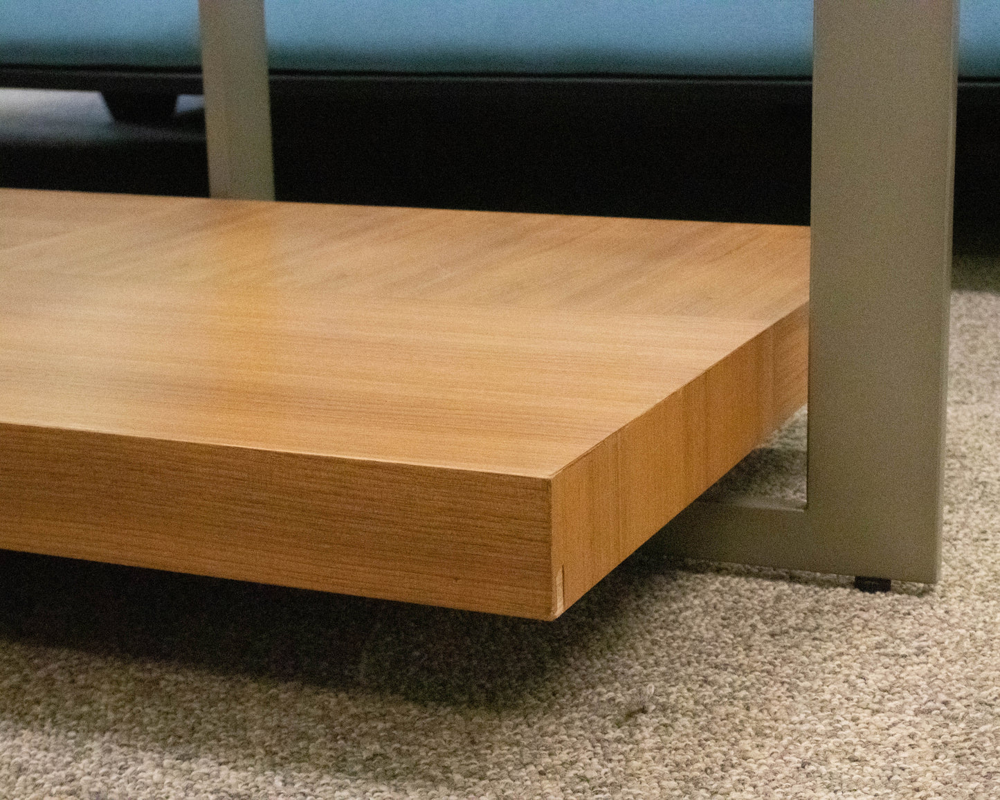 Contemporary Glass Top Cocktail Table in Steel with Wood Shelf