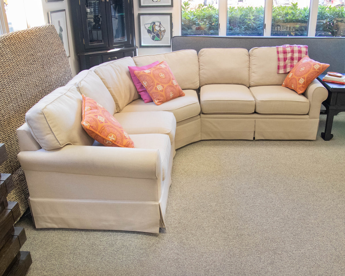 Roll-arm 3-Pc Skirted Sectional in Natural Sailcloth