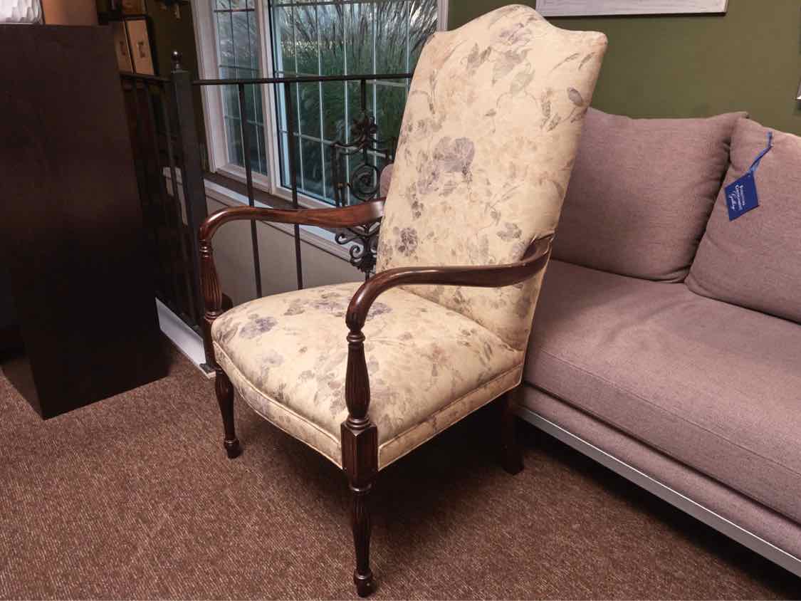 Sheraton Style Gooseneck Mahogany Arm High Back  Chair