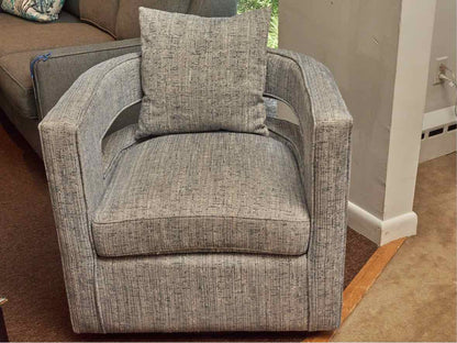 Pair of Swivel Contemporary  Sky Blue & Ivory Fleck Upholstered Chairs