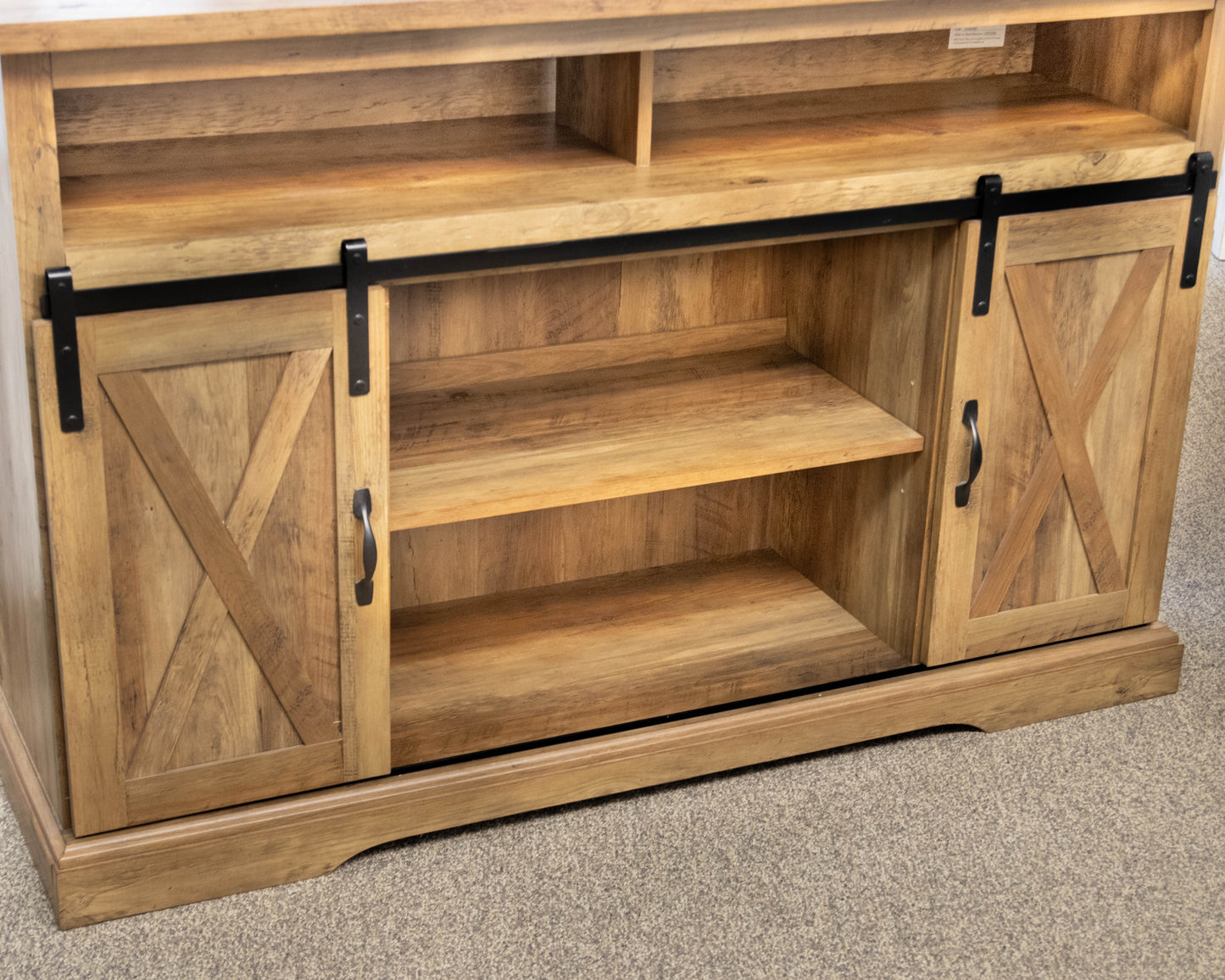 Media Console in Driftwood Finish Reclaimed Wood with Sliding Doors