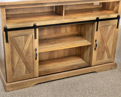 Media Console in Driftwood Finish Reclaimed Wood with Sliding Doors