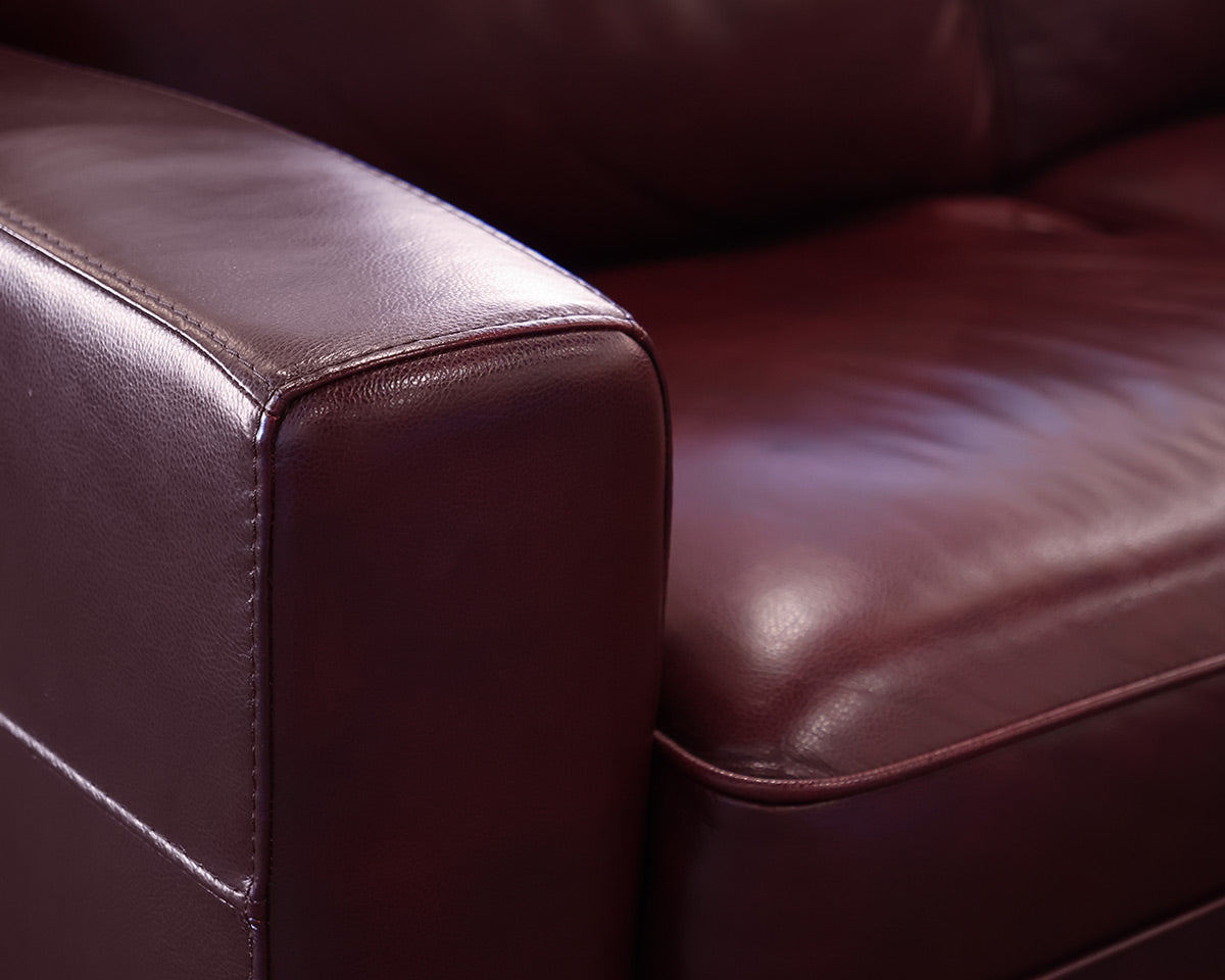 Burgundy Leather 3-Cushion Sofa