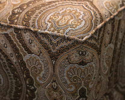 Pair of Ethan Allen Paisley Ottomans in Black, Grey & Gold