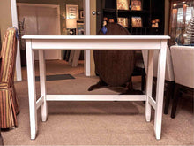 White Finish Console/ Island Includes 2  Gray Cushion Stools