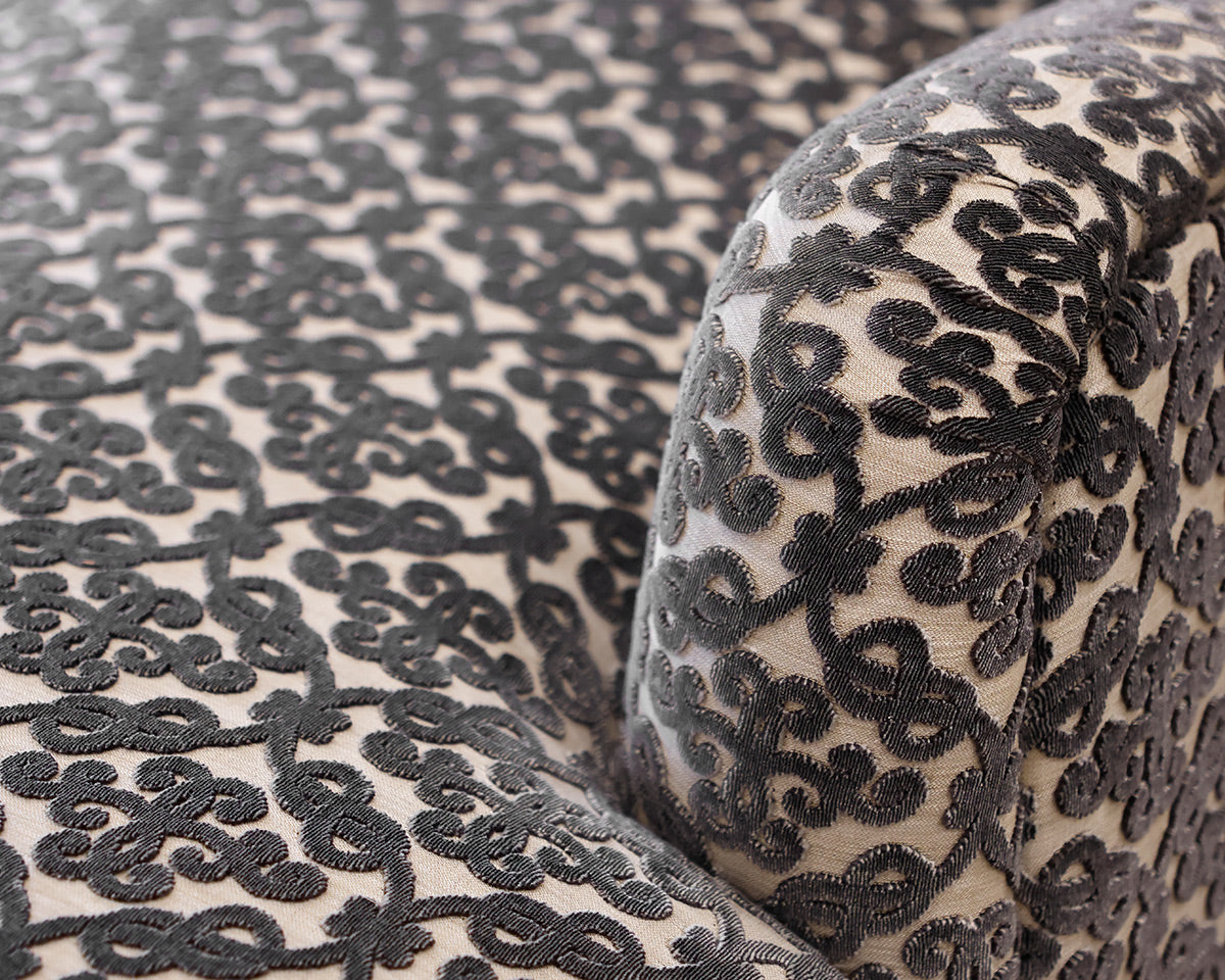 Chaises Lounge in Cut Velvet Scroll Pattern