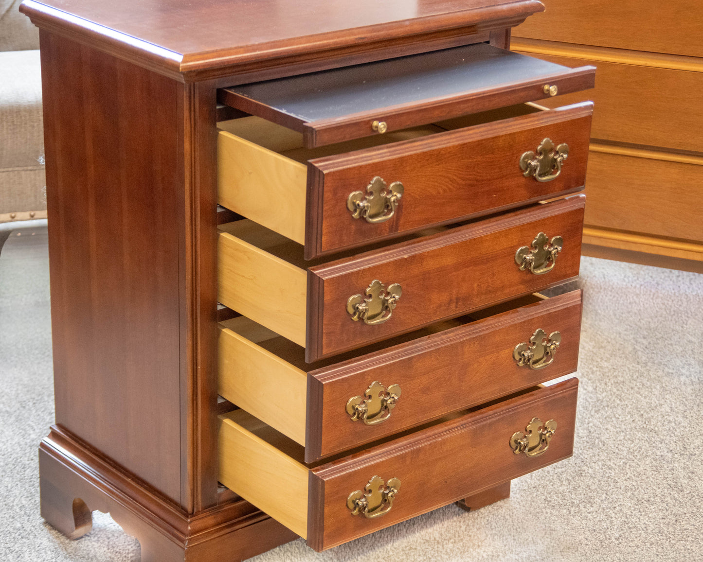 Pair of American Drew 4-Drawer Bedside Chests in Cherry with Brass Pulls