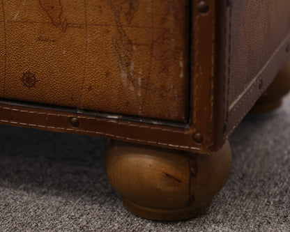 Leather-wrapped Suitcase Armoire with Map Print