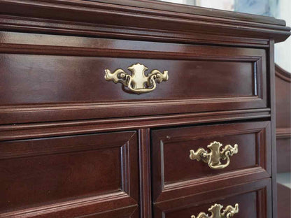 Bassett Cherry Double Dresser with 9 Drawers &  Brass Chippendale Pulls