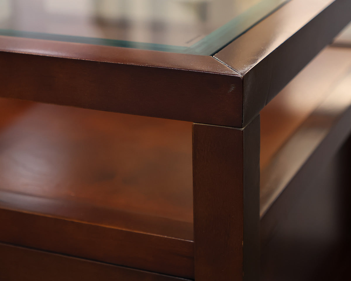 Pair of Dark Cherry Glass Top Side Tables