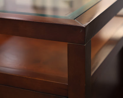 Pair of Dark Cherry Glass Top Side Tables