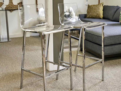Set of 3  CB2 Chrome and Acrylic  Bar Stools