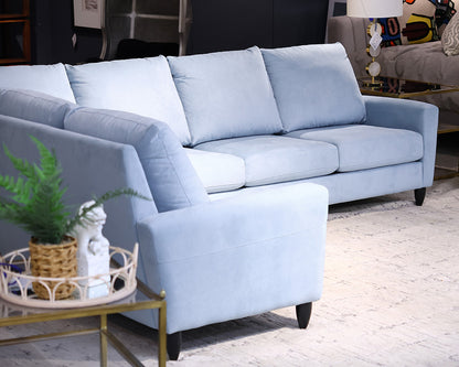 American Leather 3-Piece Sectional in Light Blue Microfiber on Black Legs