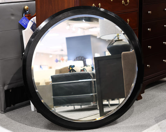Black Framed Round Beveled Glass Mirror