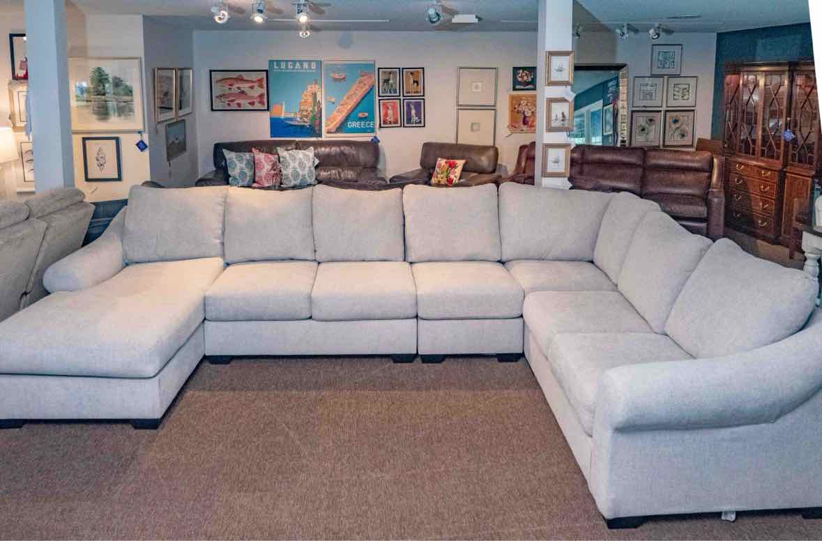 Ashley 5 Piece Cloud Grey Upholstered Sectional with Chaise
