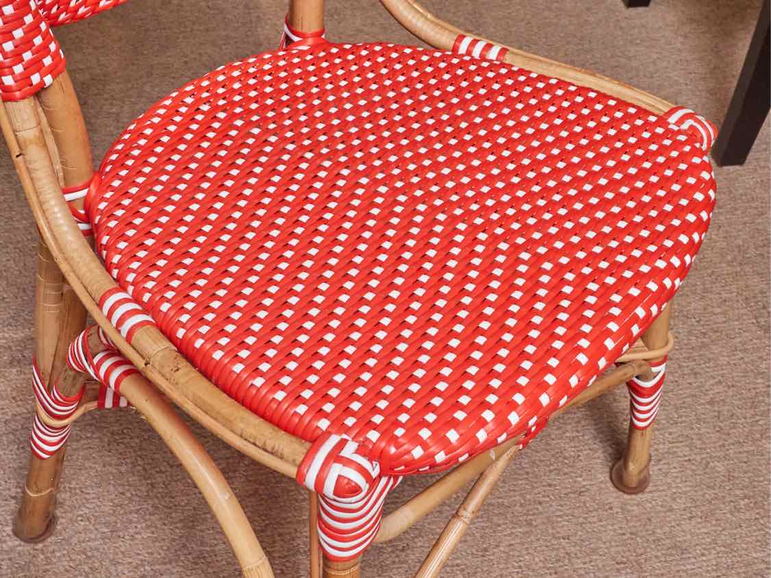 Set Of 4 Frontgate  Red & White Woven Bamboo Frame Bistro  Chairs