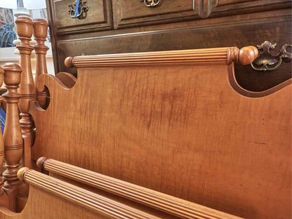 Pair of Tiger Maple 2 Post Twin Bed with Rolling Pin Top