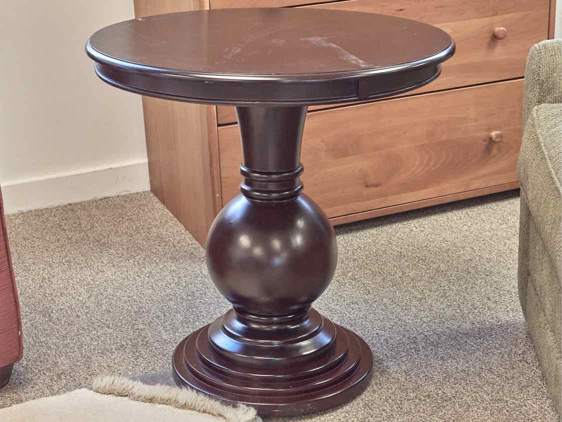 Powell Pedestal Side Table in Espresso Finish