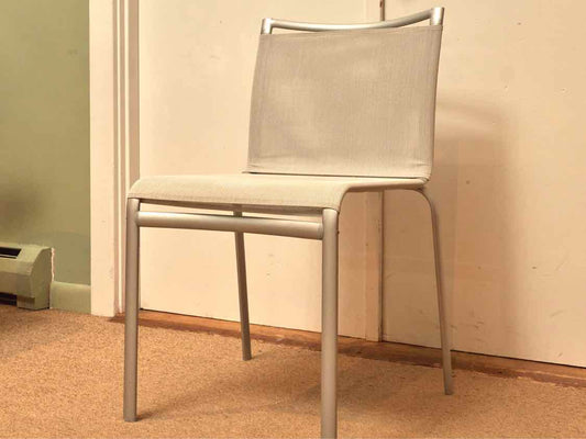 Pair of Grey Coated Finish Dining Chairs with Mesh Fabric