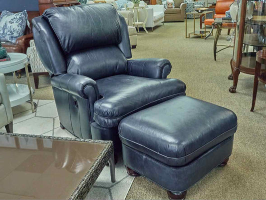 Hancock & Moore Austin High Back Tilt Back Chair with Ottoman in Cavalier Navy